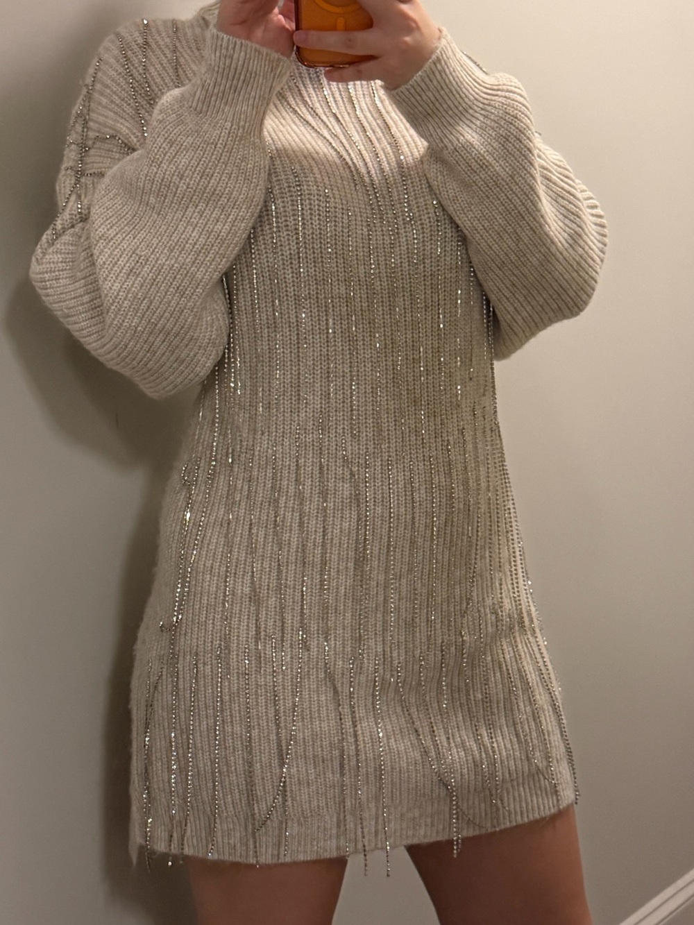 Forever 21 Sequin Knit Mini Dress in Cream